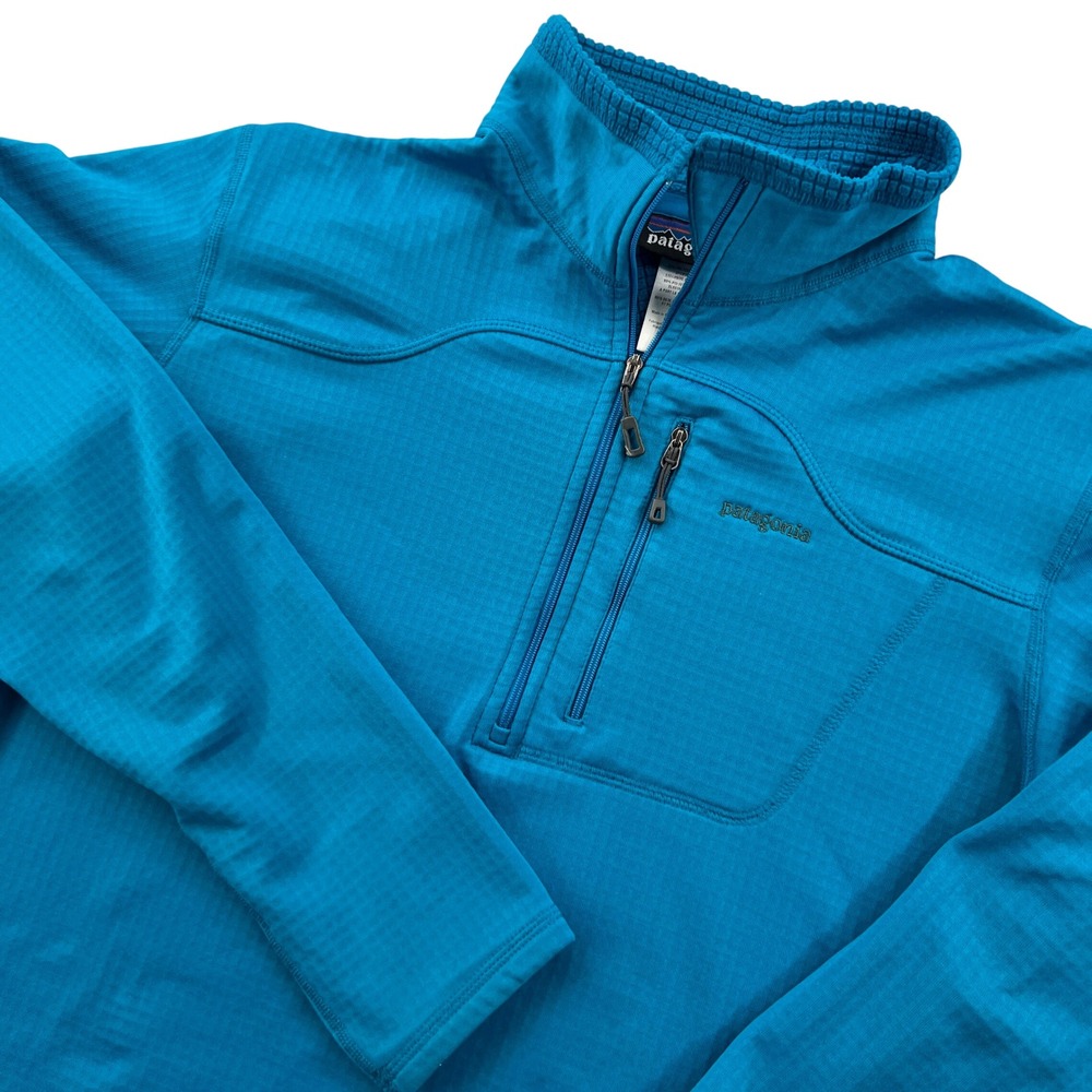 Patagonia R1 Fleece Pullover Mens L Blue Quarter Zip Grid Tech 40107 Hiking Gear